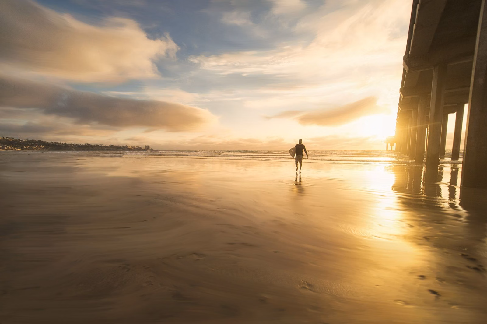 A Southern California beach at sunset